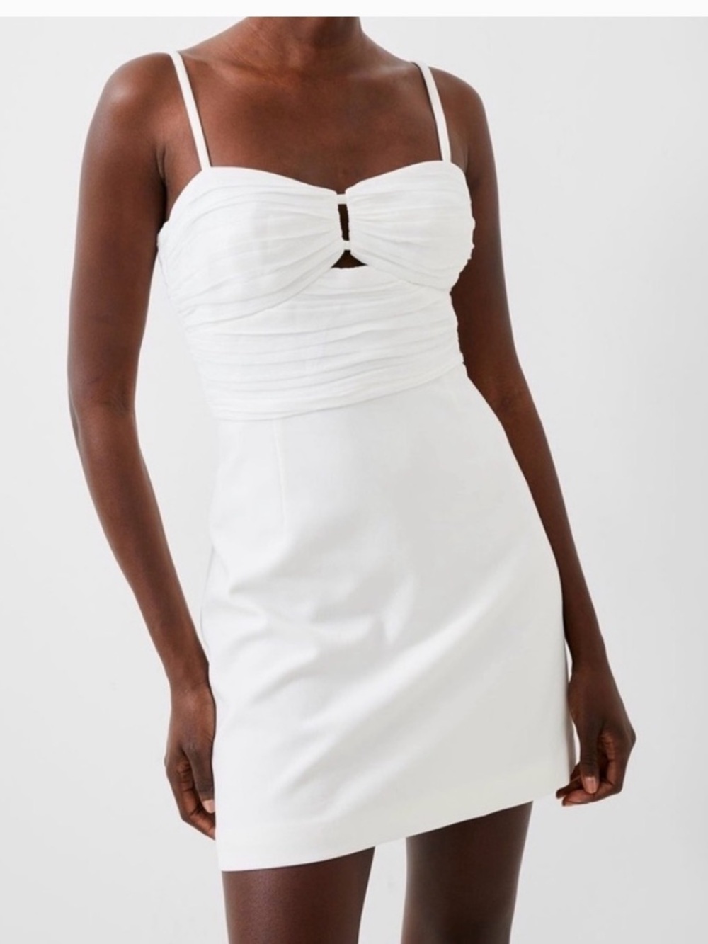 French Connection Summer White Strappy Tulle Ruched Mini Dress NWT Size 14